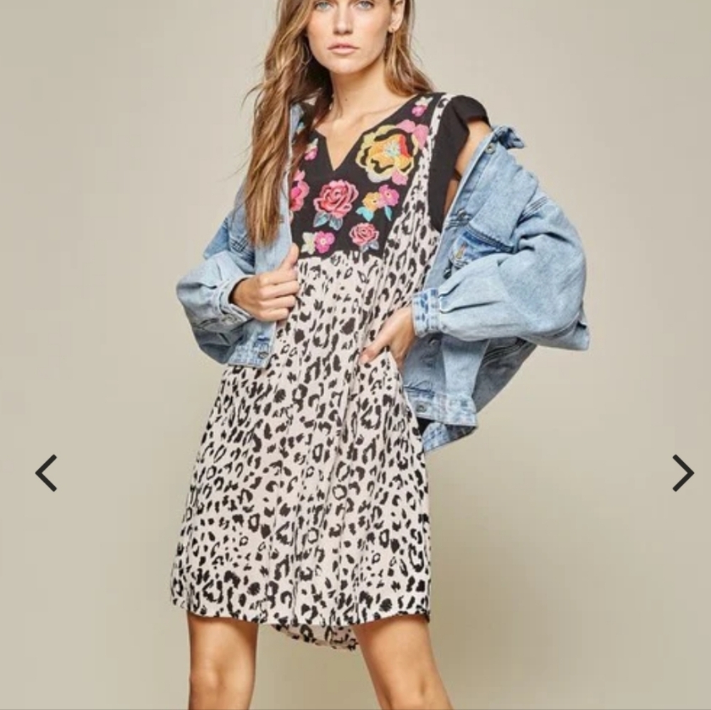 🔥🔥🔥Savanna Jane Boho embroidery and leopard dress S
